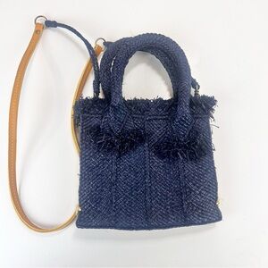 Sans Arcidet Paris Raffia Top Handle Bag Small Tote Solid Navy NWOT